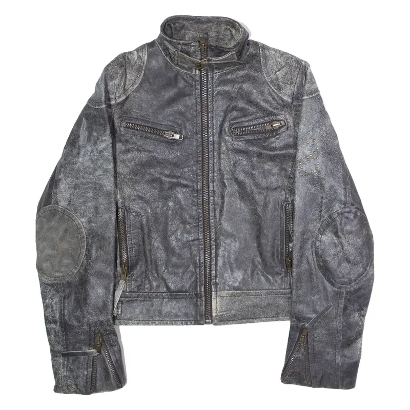 YES OR NO Womens Motorcycle Jacket Black Leather 90s M