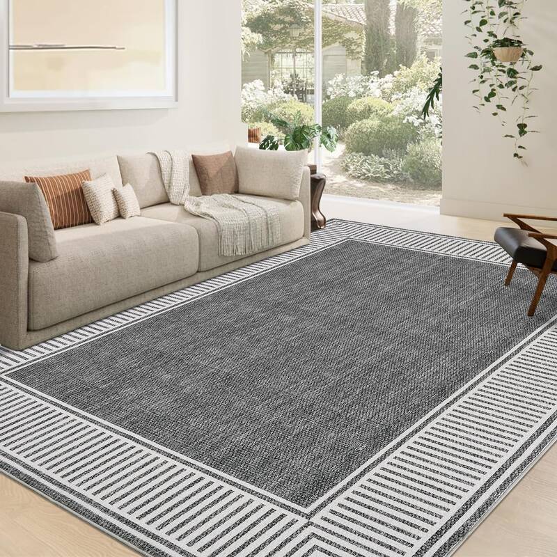 Garvee Bordered Grey 10x13 Modern Area Rug Washable Large Living Room Rug with Rubber Backing Throw Carpet for Bedroom Dining...