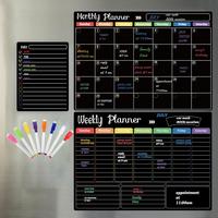 Hivillexun Black Dry Erase Boards Set - 3 Magnetic Boards for Refrigerator, Monthly, Weekly Organizer & Daily Notepad, Wall &...