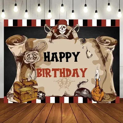 Pirate Captain Skull Treasure Map Birthday Backdrop - Aperturee