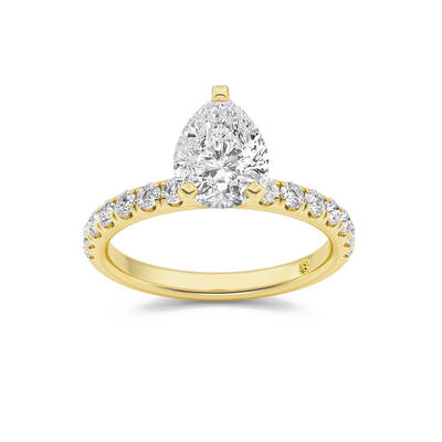 Maya Scalloped Pavé Half Coverage Pear Shape Lab Grown Diamond Engagement Ring | 18K Yellow Gold 2 1/2 CT. TW.
