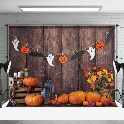 Kids Pumpkin Halloween Autumn Brown Wood Backdrop - Aperturee