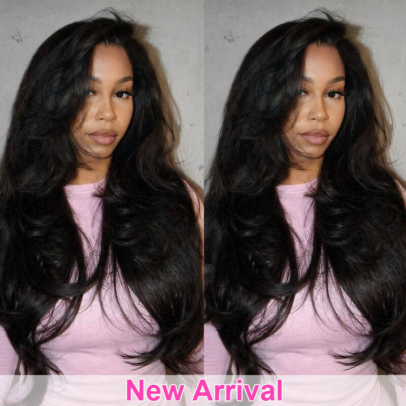 Layered Cut Kinky Straight 13*6 Lace Pre-Styled Pre Plucked Front Wig