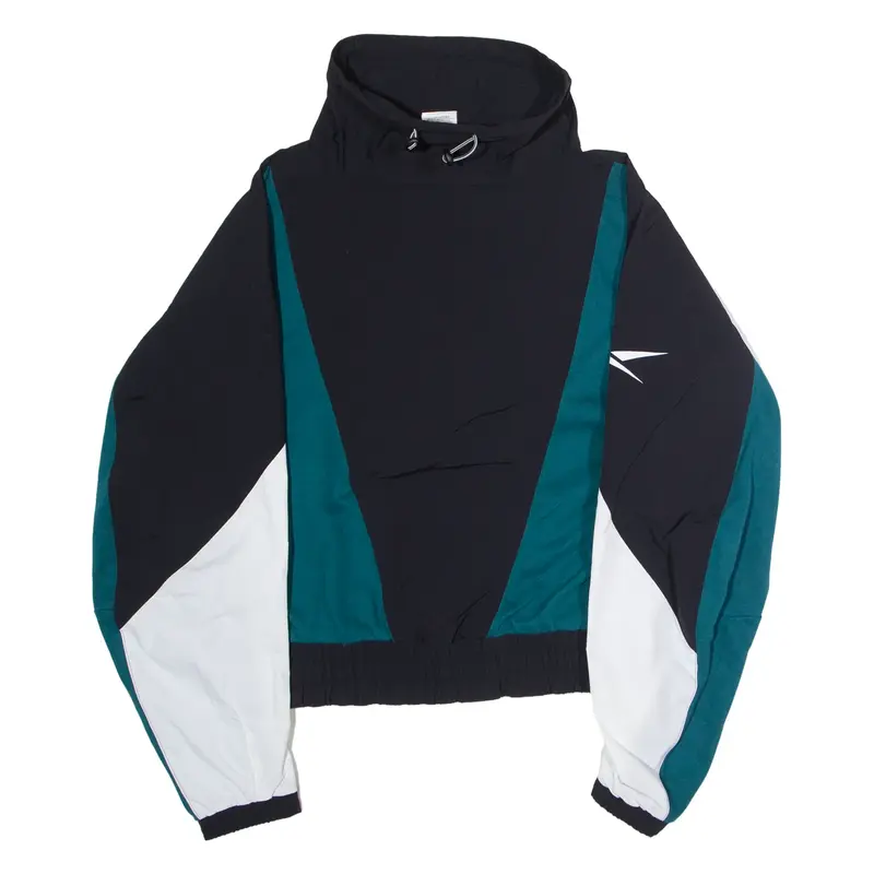 REEBOK Cropped Womens Pullover Jacket Black Nylon Colourblock S