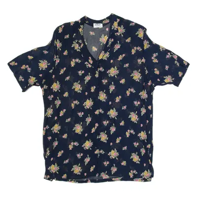 OKAY Sheer Womens Printed Blouse Black V-Neck Floral L