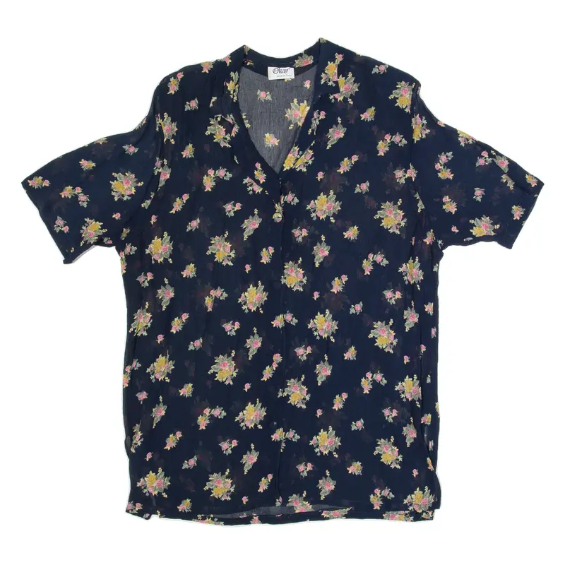 OKAY Sheer Womens Printed Blouse Black V-Neck Floral L