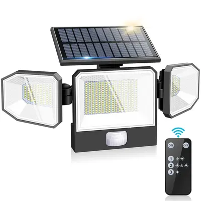 Solar Outdoor Lights 440LED Security Lights with Remote Control,IP65 Waterproof 3 Heads Motion Sensor Lights,300° Wide Angle...