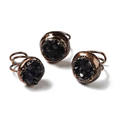 Natural Amethyst Druzy Adjustable Ring
