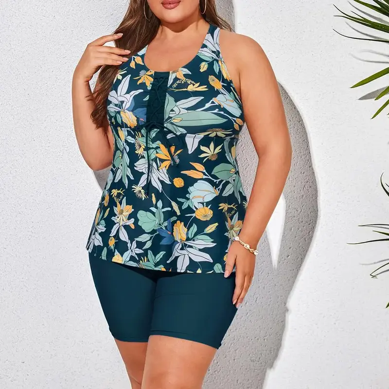 Hanna Nikole Women's Plus Size Racerback Swimsuits Rash Guard Capris Tankini Athletic Swimwear #TikTokShopBacktoSchool