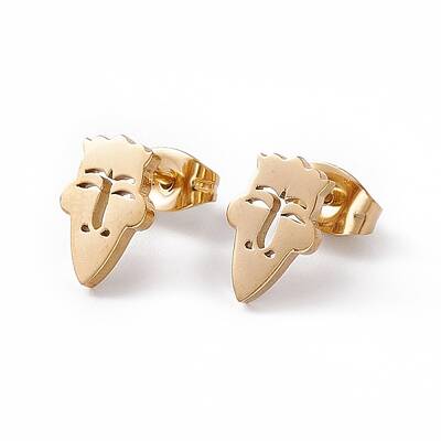 304 Stainless Steel Tiny Hollow Out Clown Face Stud Earrings for Women