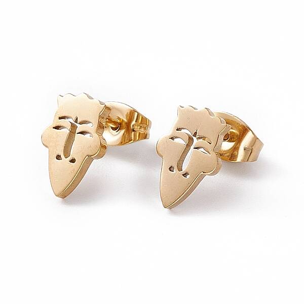 304 Stainless Steel Tiny Hollow Out Clown Face Stud Earrings for Women