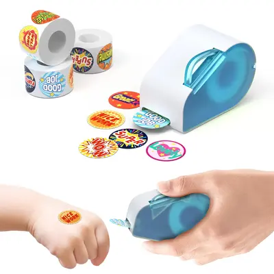 Manual Sticker Dispenser, Student Reward, Teacher Appreciation Gift with 1400 Stickers, Contains Various Patterns of Stickers...