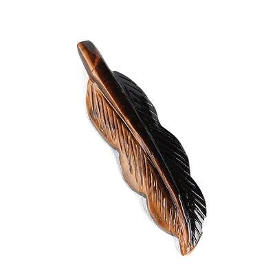 Natural Tiger Eye Carved Feather Figurines Statues for Home Office Desktop Decoration