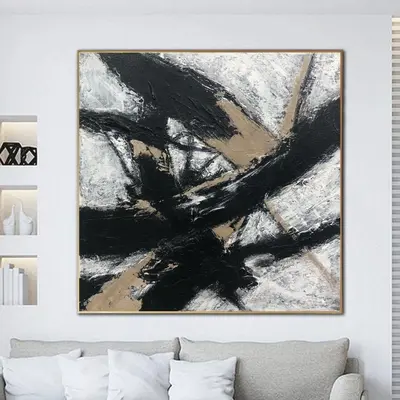 Abstract Painting on Canvas Black and White Wall Art Black Lines Painting Original Artwork Custom Art in Size 40x40 Art Wall ...