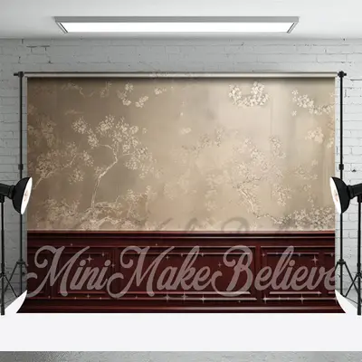 Abstract Floral Cream Burgundy Retro Wall Backdrop - Aperturee