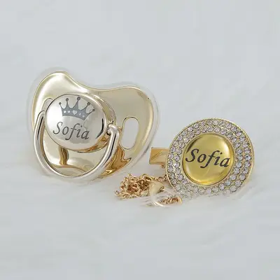 MIYOCAR Custom Bling Name Pacifier & Clip Set – Gold, Silver & Rose Gold | Luxury Personalized Baby Gift, Keepsake, Baby Sh...