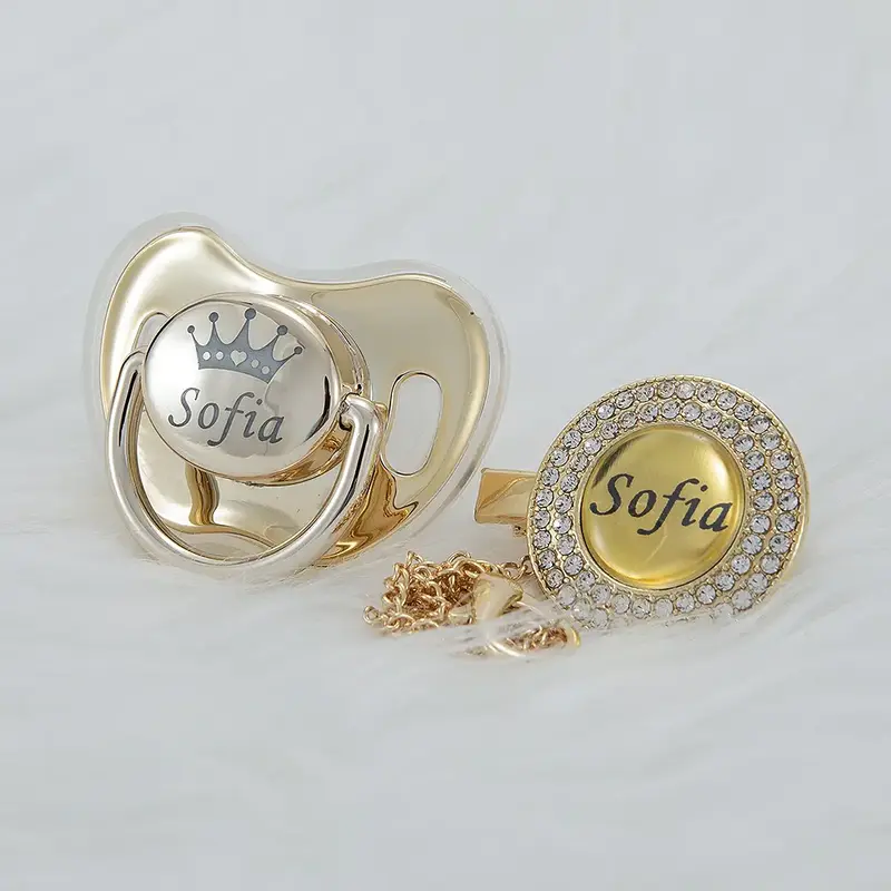 MIYOCAR Custom Bling Name Pacifier & Clip Set – Gold, Silver & Rose Gold | Luxury Personalized Baby Gift, Keepsake, Baby Sh...