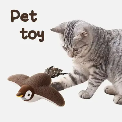 Rechargeable Chirping Cat Toy: Flapping Bird(do not fly) with Catnip for Indoor Cats (Brown Sparrow) Interactive Electric...