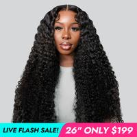 [LIVE SUPER DEAL] 26 Inch 250% Density Human Hair Wig Kinky Curly Ready Go Glueless Wig Pre Cut Pre Bleached 5x5 Closure Wigs...