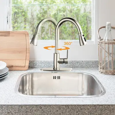 Garvee Kitchen Faucet, Modern Kitchen Sink Faucet with Pull-Down Sprayer, Single Handle Stainless Steel Sink Faucet for Kitch...