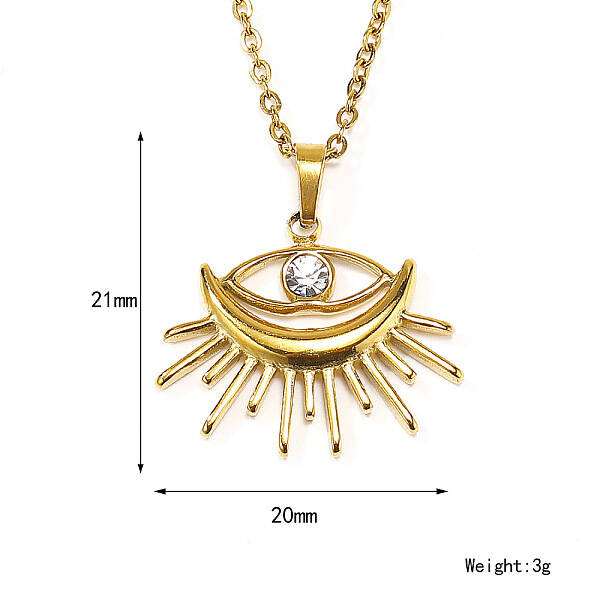 Retro Stainless Steel Clear Cubic Zirconia Eye Pendant Cable Chain Necklaces for Women