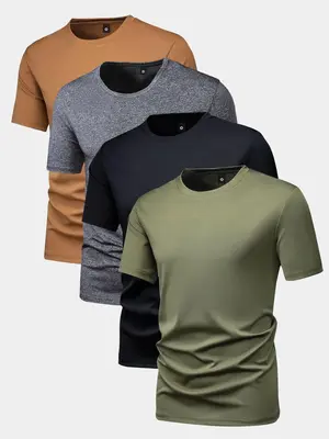 Men's Solid Color Short Sleeve Tee Set, Casual Minimalist Summer Top for Men Daily Wear, Menswear, Streetwear,  Casual Tee, S...