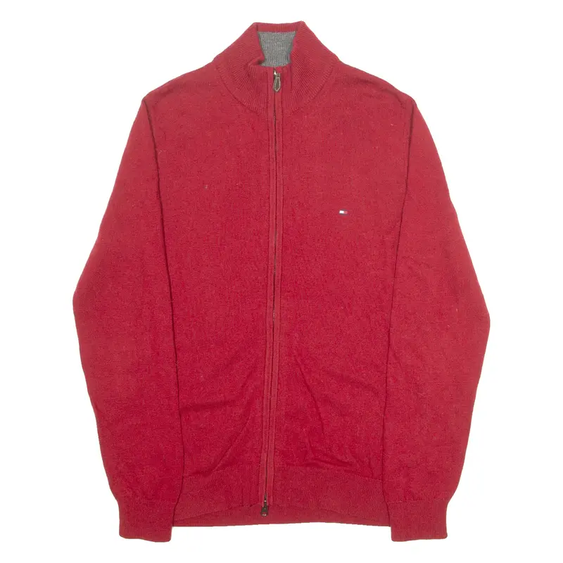 TOMMY HILFIGER Mens Jumper Red High Neck Tight Knit Wool M