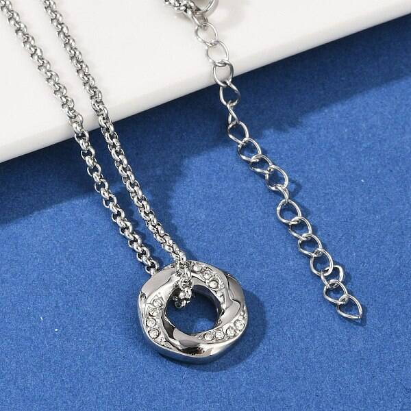 304 Stainless Steel Crystal Rhinestone Hexagon Pendant Necklaces for Women
