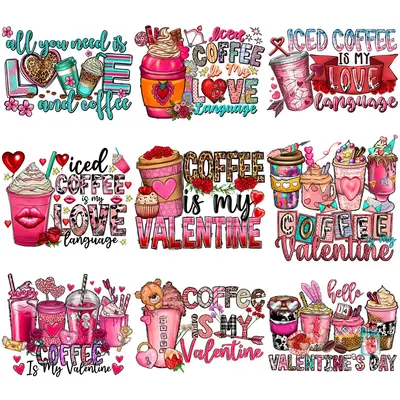 Coffee & Letter Pattern Decor Iron on Heat Transfer Paper, 9pcs/set Long Lasting Printing Decorative Hot Stamping Paper for ...