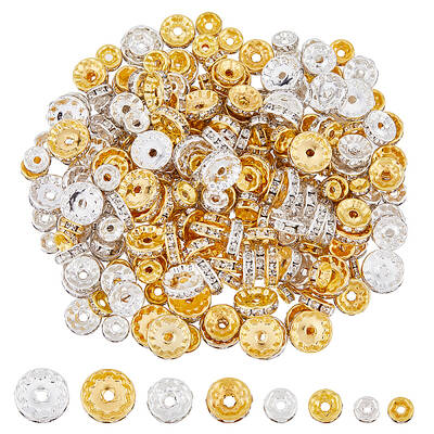 240Pcs 8 Styles Iron & Brass Rhinestone Spacer Beads