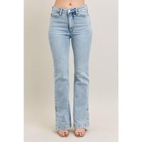 Judy Blue Full Size Tummy Control Vintage Wash Side Slit Slim Boot Jeans Plus Size Comfort Womenswear Spandex Denim Pants Sty...