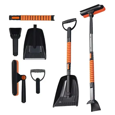 5 in 1 Portable Car Snow Shovel & Brush Kit Ice Scraper Telescopic Removable Design Tool 180° Rotatable, Universal Car Roof ...