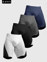 Men's 4 piece fitness base shorts, men's color blocking sports running shorts, high elasticity quick drying basketball traini...