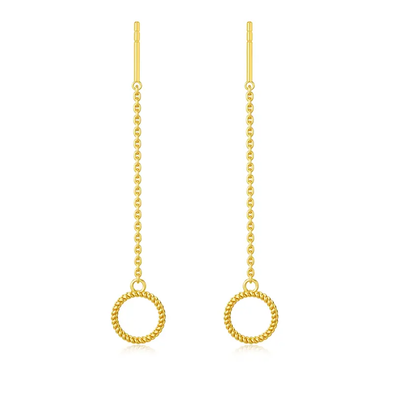 14K Gold Circle Drop Earrings
