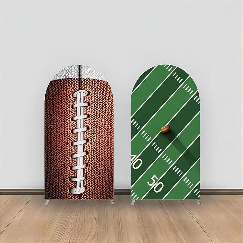 Aperturee Rugby Football Brown White Green Lines Arch Backdrop | Chiara Wall Backdrop Diy | Circle Arch Backdrop Diy | Chiara...