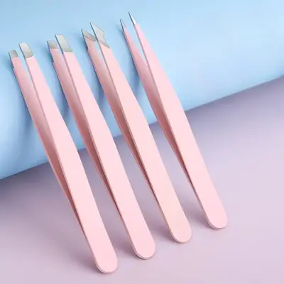 Comfort Stainless Steel Eyebrow Tweezers with Box, 4 Counts Tweezers for Eyebrows, Facial Hair, Ingrown Hair & Blackhead Clea...