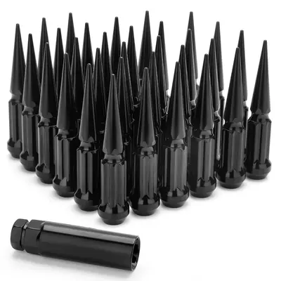 4.7 Length m14x1.5 spike lug nuts heavy duty trucks  Chevy Ford GMC Dodge 32pcs - KSP Performance, Black