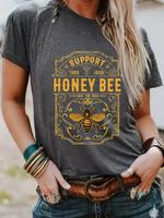 Women's Honey Bee Print Round Neck Graphic Tee, Vintage Trendy Casual Short Sleeve T-shirt for Daily Wear, Ladies Summer Top,...
