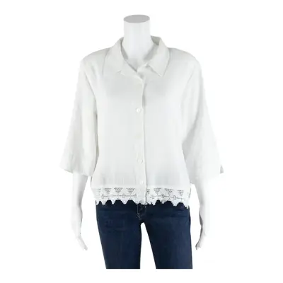 TAN JAY Lace Detail Button-Up White Collared 3/4 Sleeve Womens M