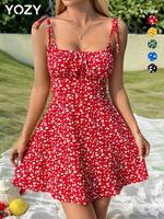 YOZY Women's Ditsy Floral Print Cami Dress, Casual Spaghetti Strap Sleeveless Short Dress for Summer, Ladies Clothes for Dail...