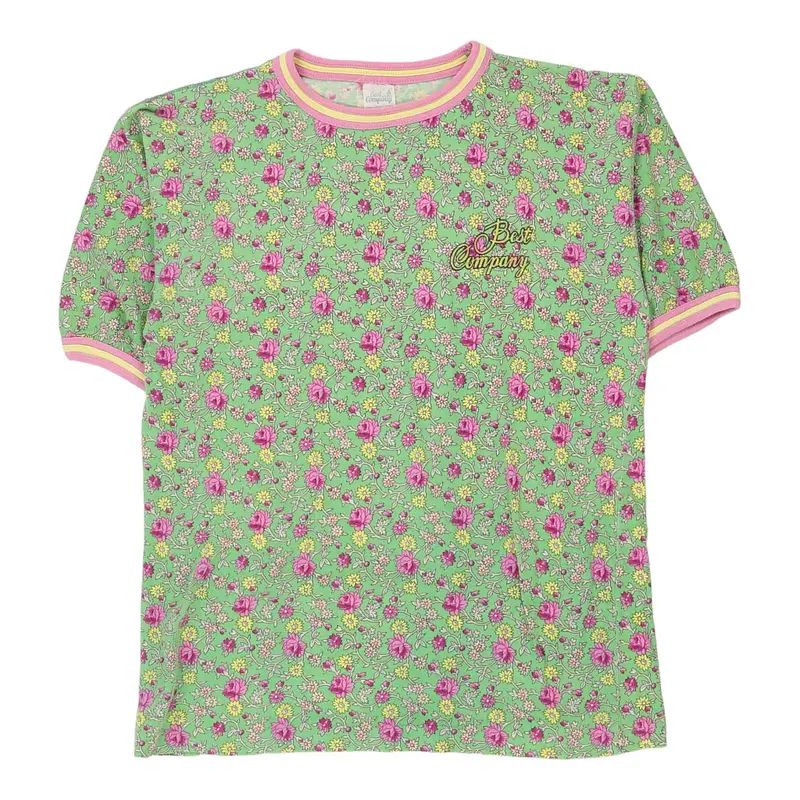 1980s Best Company Floral T-Shirt - Small Green Cotton