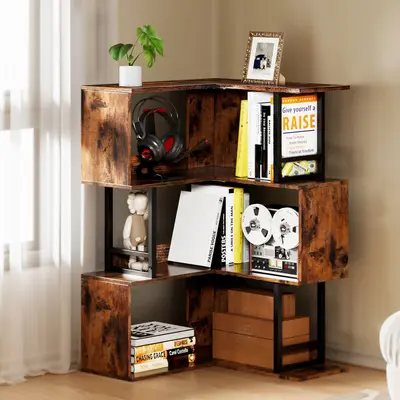 Space-Saving Elegance: Decofy 3-Tier Corner Bookcase in Premium Wood for Home and Office