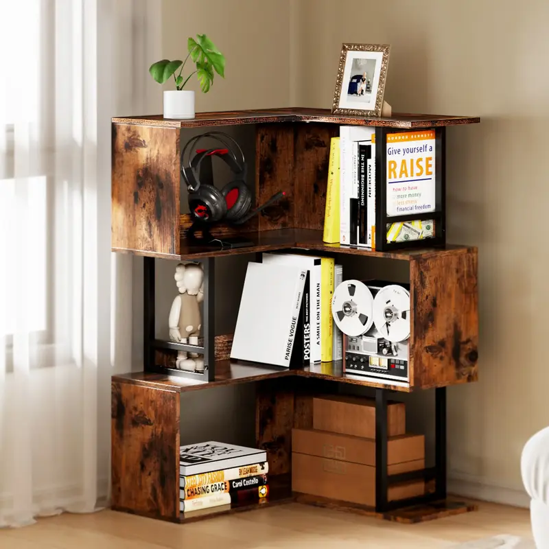 Space-Saving Elegance: Decofy 3-Tier Corner Bookcase in Premium Wood for Home and Office