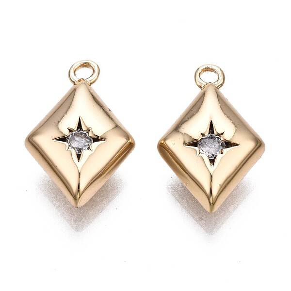 Brass Micro Pave Clear Cubic Zirconia Charms