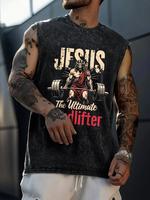 Men's Jesus Print Tank Top, Regular Fit Casual Sleeveless Graphic Vest for Gym Workout Running, Men's Top for Summer, Menswea...