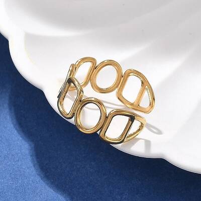 Hollow Oval Rectangle 304 Stainless Steel Open Cuff Ring for Women