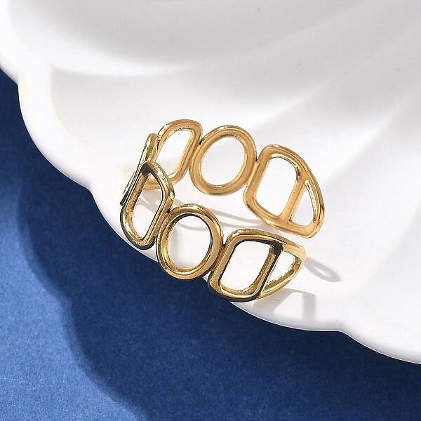 Hollow Oval Rectangle 304 Stainless Steel Open Cuff Ring for Women