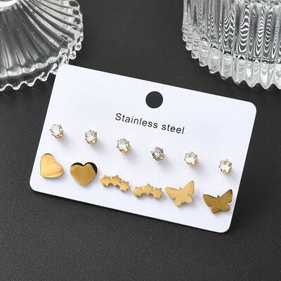 304 Stainless Steel Micro Pave Cubic Zirconia Stud Earrings Kits For Women