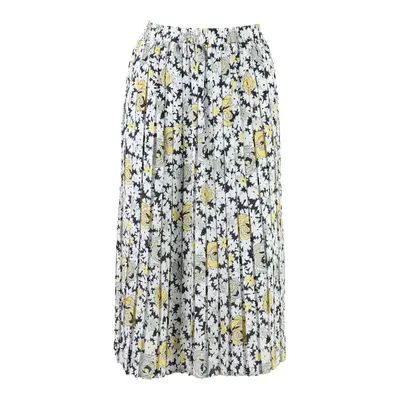 FRANK WALDER Womens Pleated Skirt White Knee Length Floral XS