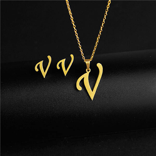 Golden Stainless Steel Initial Letter Jewelry Set